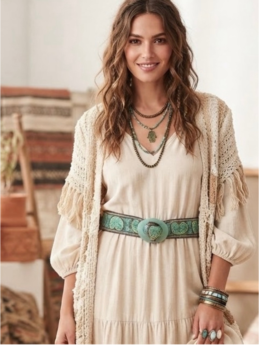 Women's Unbranded Boho Paisley Fabric Belt, One Size, Green and Brown up to 32”